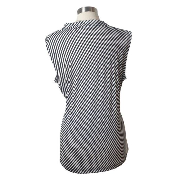 Worthington Sleeveless Blouse XL Black & White Striped Cowl Neck Office Edgy - Picture 3 of 4